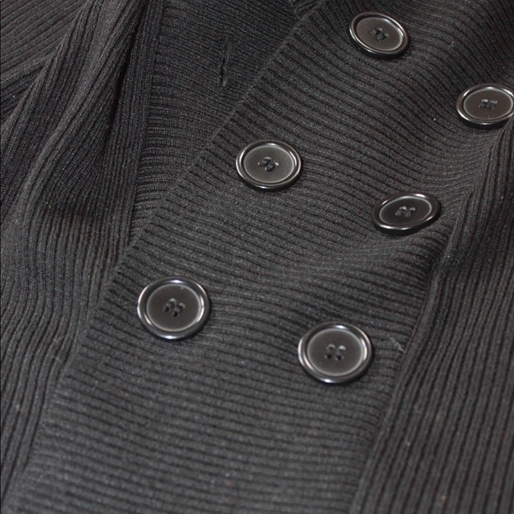 VTG y2k Black Ribbed Knit Double-Breasted Long Sleeve Hoodie Cardigan - Small - Picture 7 of 10